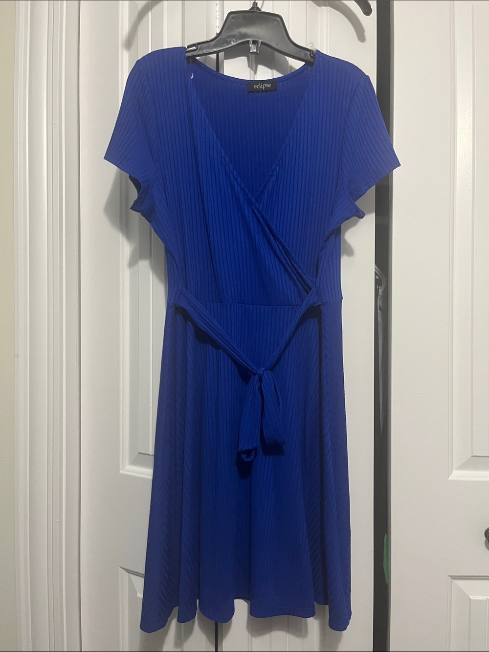 Eclipse Cobalt Blue Midi Wrap Dress with Tie Waist